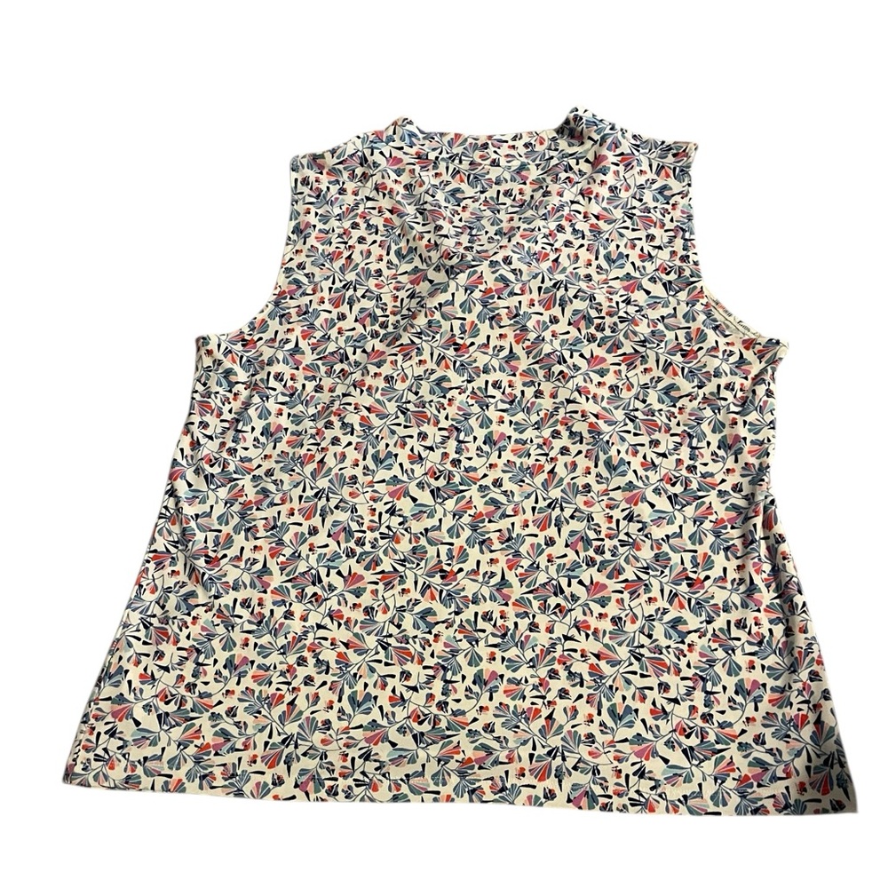 Talbots 1X‎ Sleeveless Blouse Red White Blue Fan/Floral Print